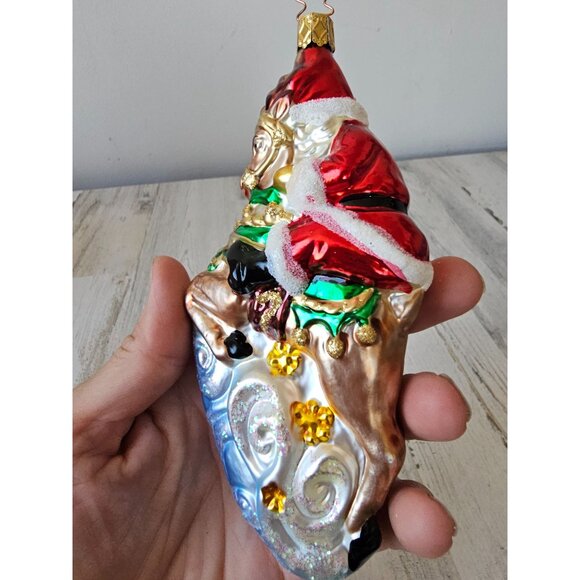 Vintage inge glas Santa reindeer glitter ornament glass claws tree - Picture 6 of 10
